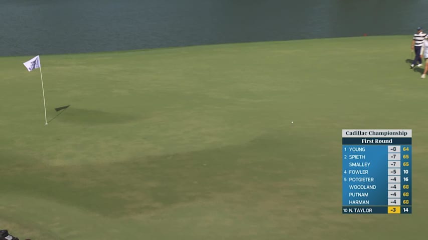 Nick Taylor sinks a 62-foot birdie putt on No. 15 at Cadillac