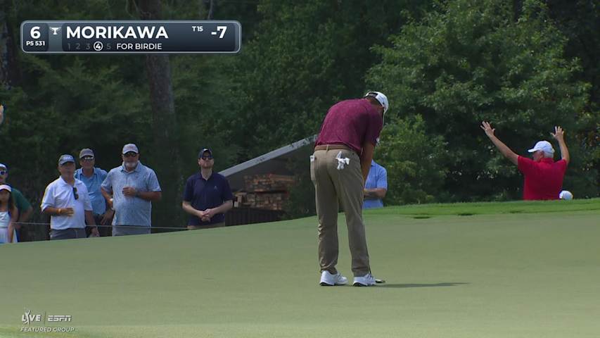 Collin Morikawa sinks 4-foot 6-inch putt for birdie on No. 6 at TOUR Championship