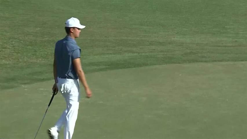 Brandon Wu sinks a 35-foot birdie on No. 14 at Houston Open