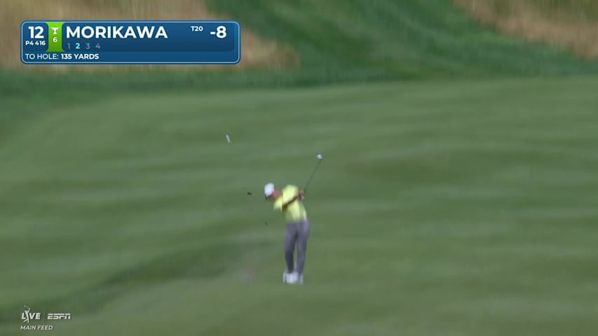 Collin Morikawa gets up-and-down from 136 yards for birdie on No. 12 at Travelers