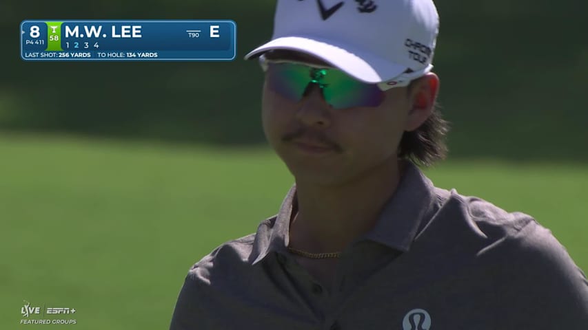 Min Woo Lee hits his approach shot close and rolls in a birdie putt at Sanderson Farms