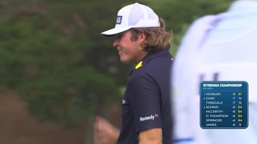 Neal Shipley sinks 22-foot birdie putt on No. 18 at Wyndham
