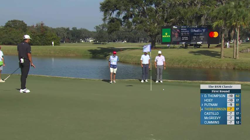 Michael Thorbjornsen makes birdie on No. 18 at The RSM Classic