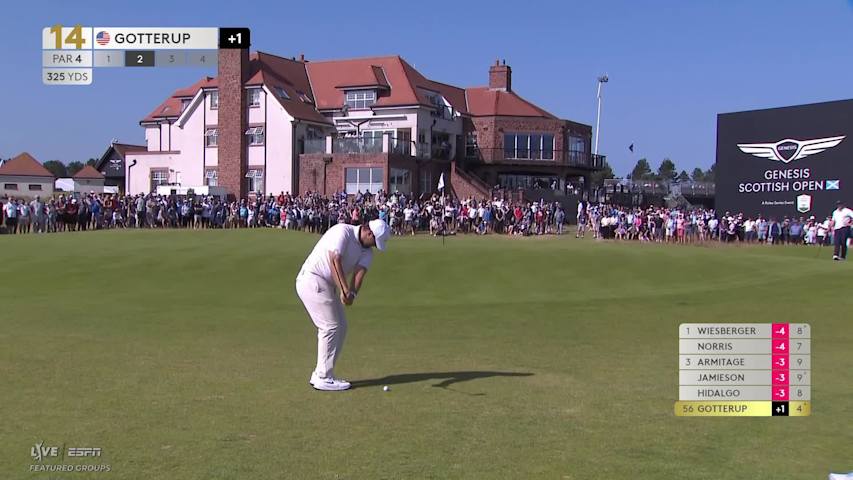 Chris Gotterup sinks 25-foot birdie putt on No. 14 at Genesis Scottish Open