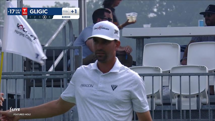 Michael Gligic reaches the green in two yielding birdie at Rocket Mortgage