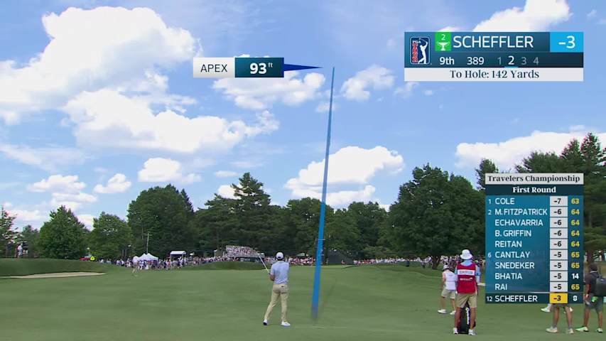 Scottie Scheffler makes birdie on No. 9 at Travelers