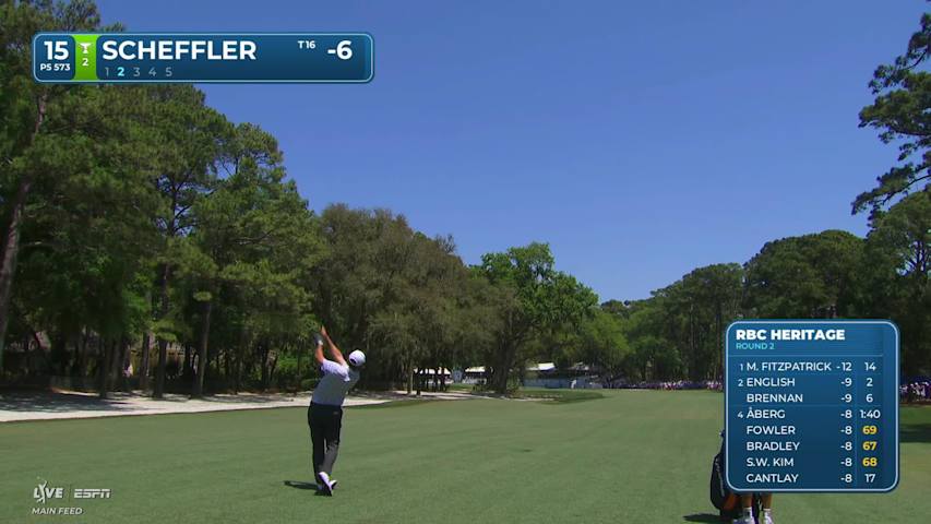 Scottie Scheffler drains 3-foot putt for birdie on No. 15 at RBC Heritage