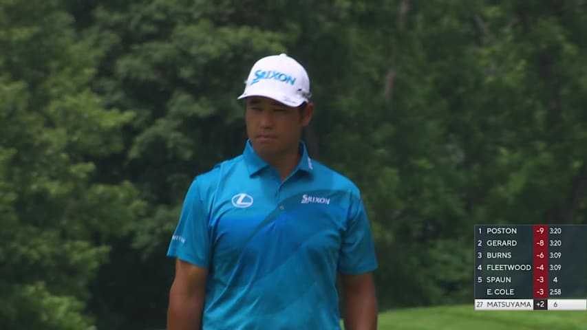Hideki Matsuyama sinks 46-foot birdie putt on No. 7 at the Memorial