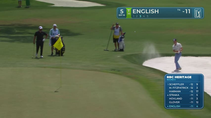 Harris English taps in 20-inch putt for birdie on No. 5 at RBC Heritage