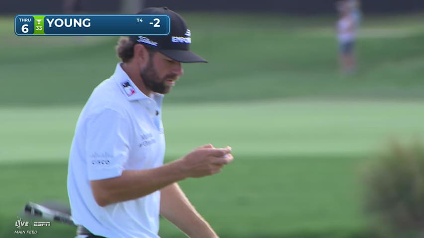 Cameron Young sinks 9-foot birdie putt on No. 6 at Arnold Palmer