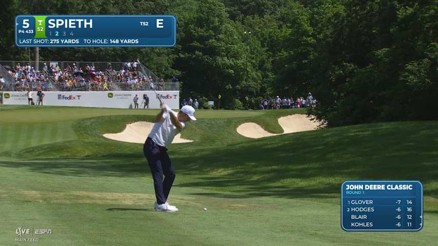 Jordan Spieth's 148-yard approach sets up birdie on No. 5 at John Deere