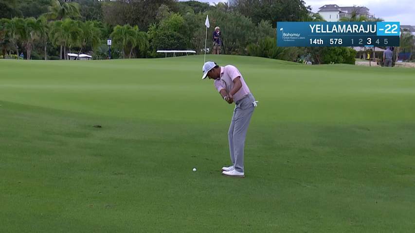 Sudarshan Yellamaraju nearly holes chip shot at The Bahamas Great Abaco Classic