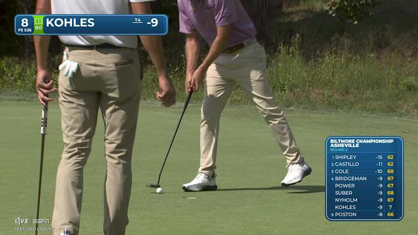 Ben Kohles taps in from 1 foot for birdie on No. 8 at Biltmore Championship