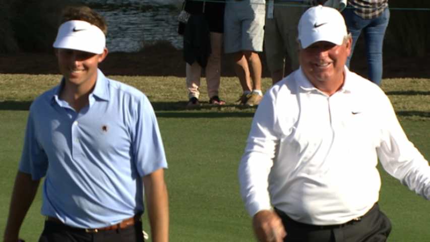 Lanny Wadkins holes a 19-foot birdie putt at PNC Father/Son