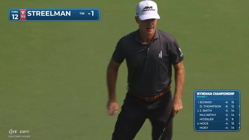 Kevin Streelman sinks 15-foot putt for birdie on No. 12 at Wyndham