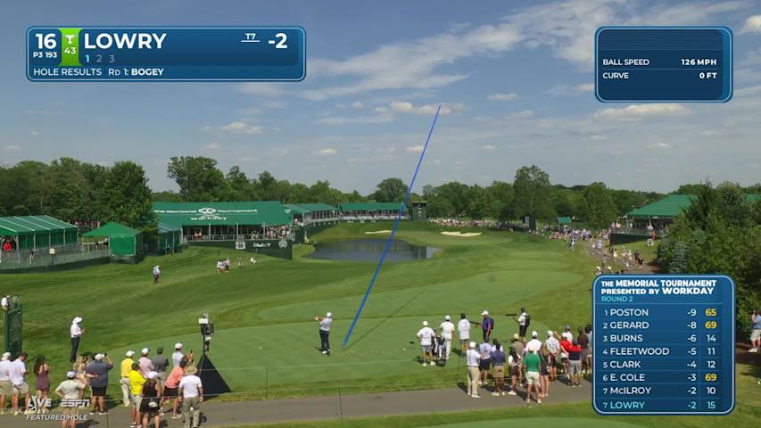 Shane Lowry hits tee shot to 10 feet, sets up birdie on No. 16 at the Memorial