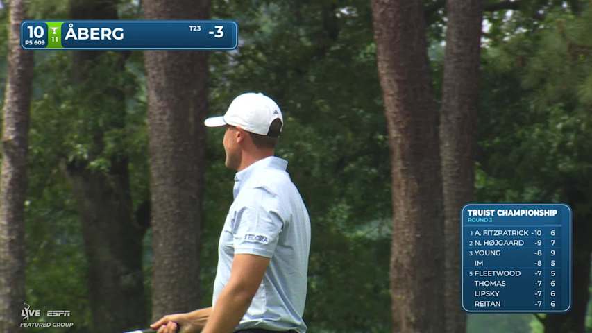Ludvig Åberg taps in 5-foot putt for birdie on No. 10 at Truist Championship