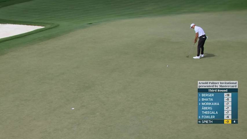 Jordan Spieth sinks 28-foot birdie putt on No. 5 at Arnold Palmer