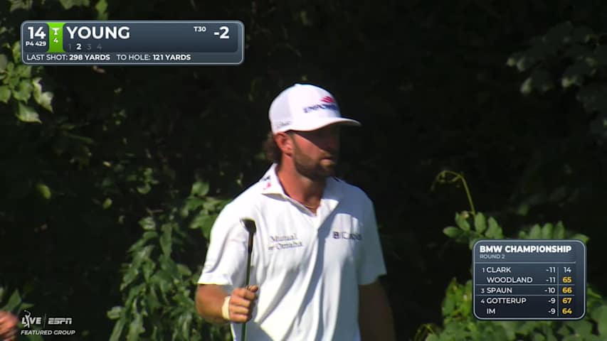 Cameron Young gets up-and-down from 123 yards for birdie on No. 14 at BMW Championship