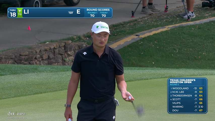 Haotong Li sinks 36-foot birdie putt on No. 9 at Texas Children's