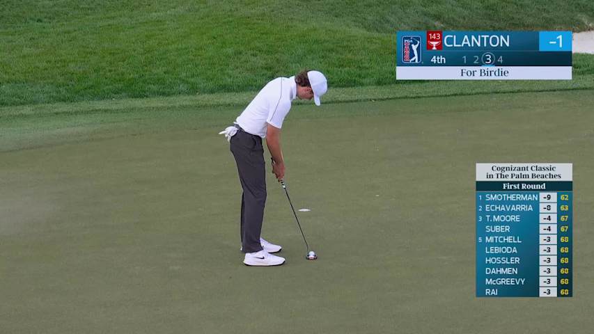 Luke Clanton sinks 6-foot birdie putt on No. 4 at Cognizant Classic