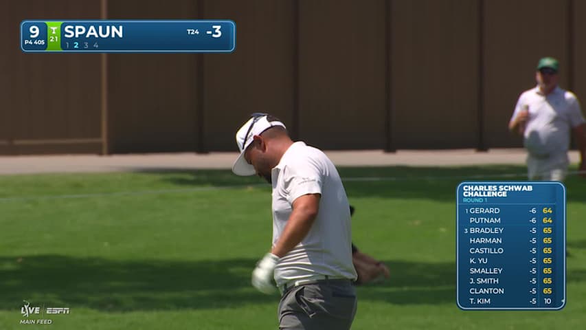 J.J. Spaun gets up-and-down from 96 yards for birdie on No. 9 at Charles Schwab