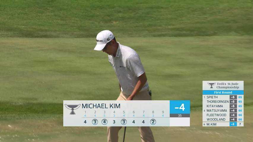Michael Kim holes 29-foot approach for birdie on No. 8 at FedEx St. Jude