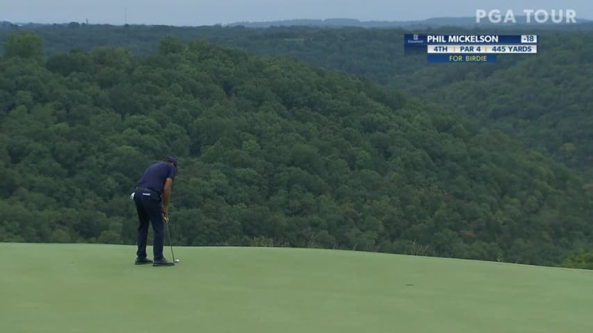 Phil Mickelson rolls in birdie putt at the Charles Schwab Series 