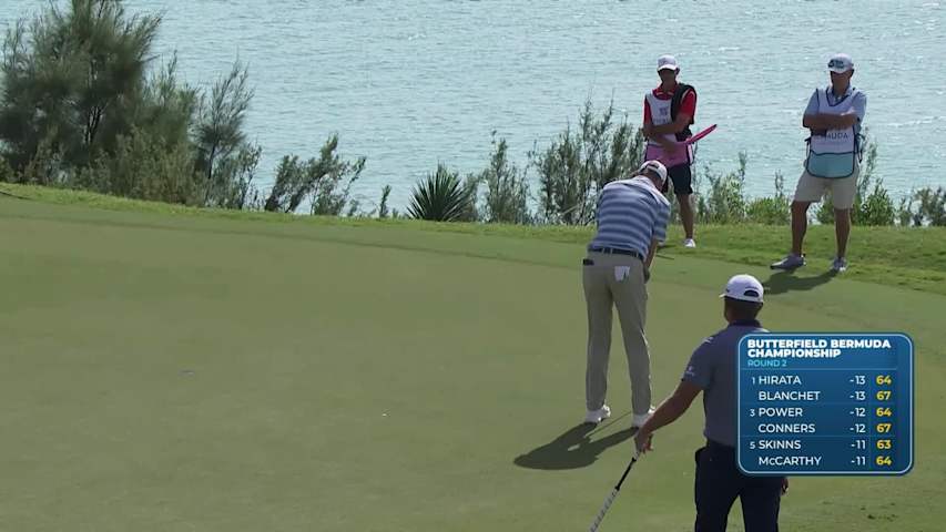 Cam Davis sinks 10-foot putt for birdie on No. 16 at Butterfield Bermuda