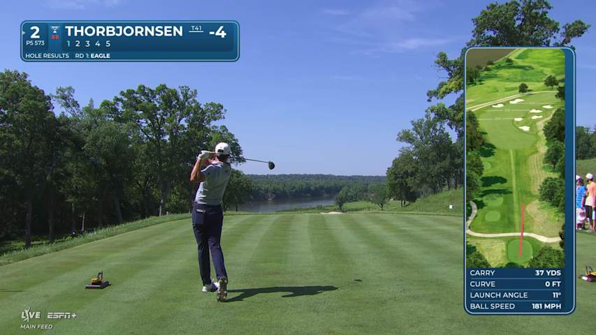 Michael Thorbjornsen makes eagle putt on No. 2 at John Deere