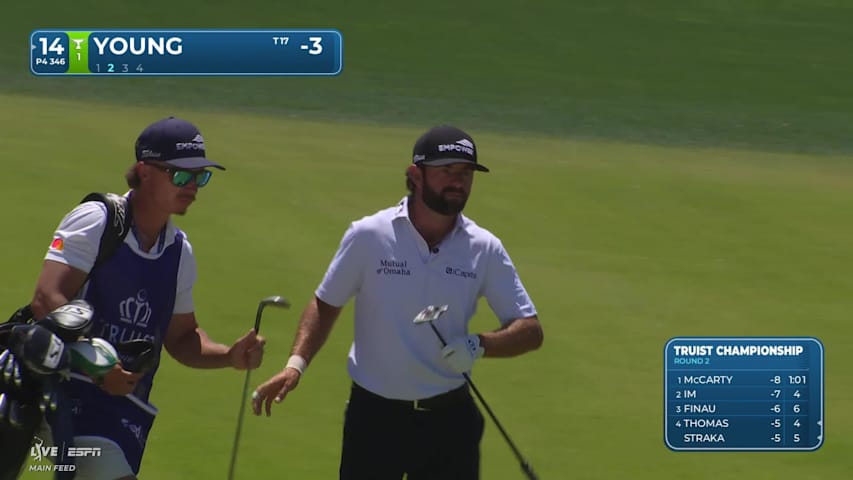 Cameron Young drains 3-foot putt for birdie on No. 14 at Truist Championship