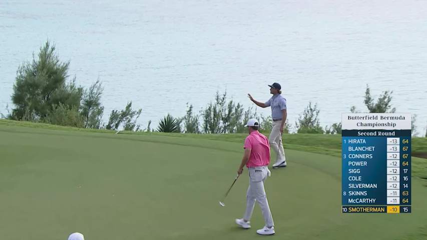 Austin Smotherman holes 17-foot shot for birdie on No. 16 at Butterfield Bermuda