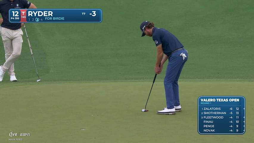 Sam Ryder drains 7-foot birdie putt on No. 12 at Valero