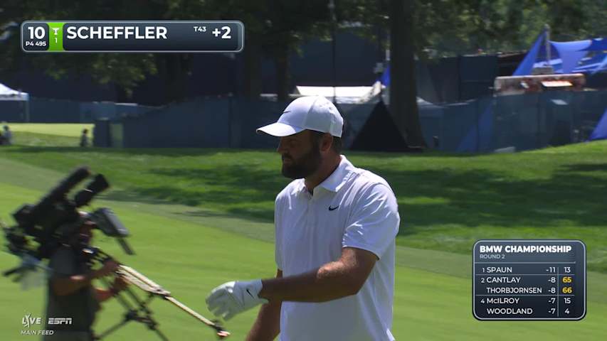 Scottie Scheffler gets up-and-down from 195 yards for birdie on No. 10 at BMW Championship