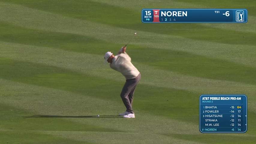 Alex Noren hits 120-yard approach to 1 foot, makes birdie on No. 15 at AT&T Pebble Beach