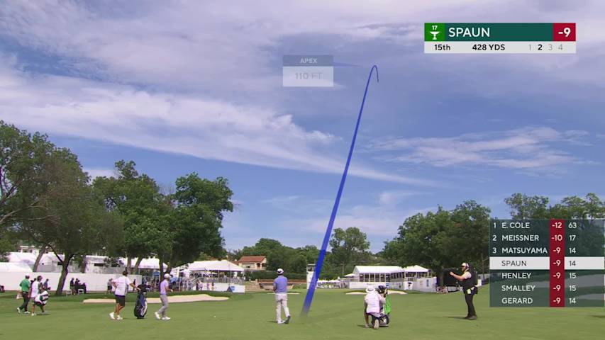 J.J. Spaun holes 30-foot bunker shot for birdie on No. 15 at Charles Schwab