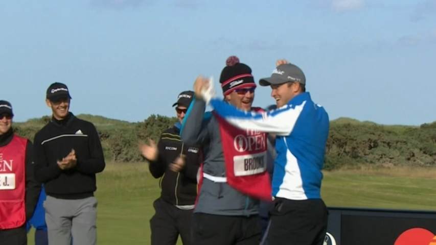 Daniel Brooks fires an ace on the par-3 11th hole at The Open