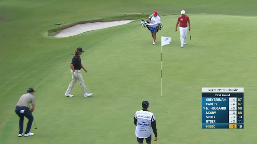 Garrick Higgo holes out from 26 feet for birdie on No. 16 at Baycurrent