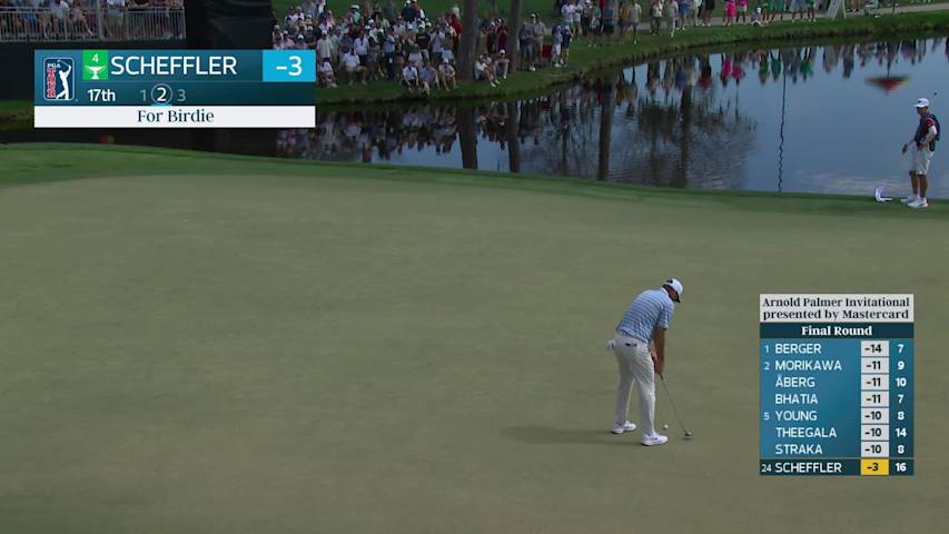 Scottie Scheffler sinks 44-foot birdie putt on No. 17 at Arnold Palmer
