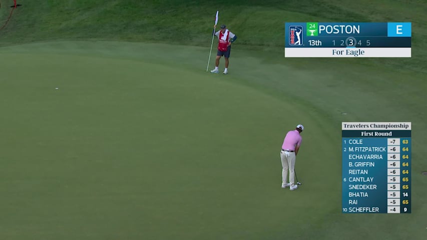 J.T. Poston sinks 39-foot eagle putt on No. 13 at Travelers