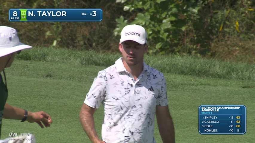 Nick Taylor sinks 3-foot putt for birdie on No. 8 at Biltmore Championship