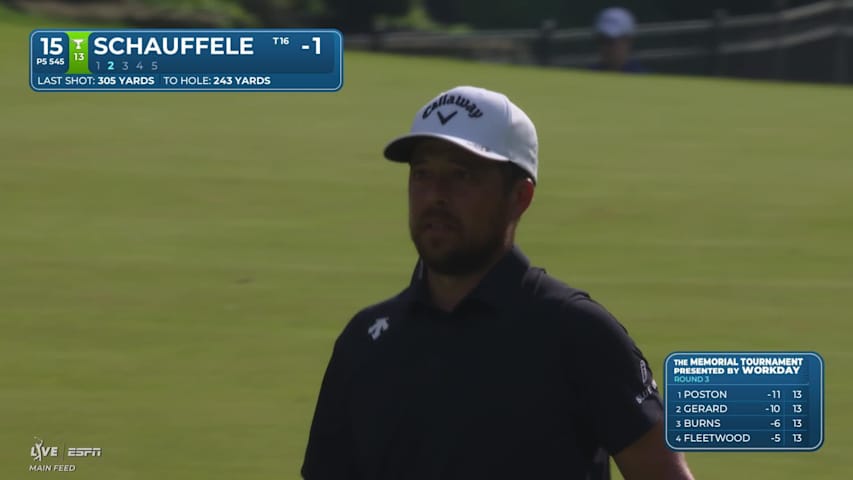 Xander Schauffele sinks 3-foot putt for birdie on No. 15 at the Memorial