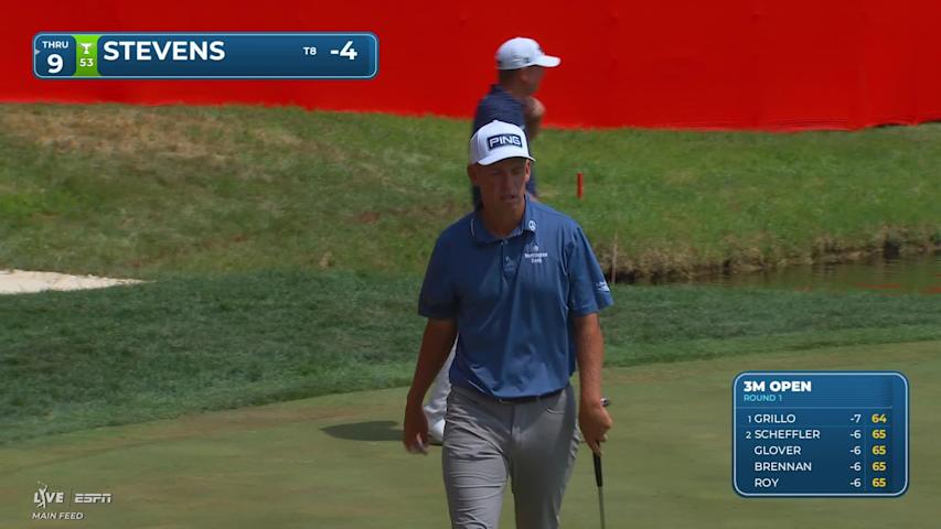 Sam Stevens sinks 9-foot birdie putt on No. 18 at 3M Open