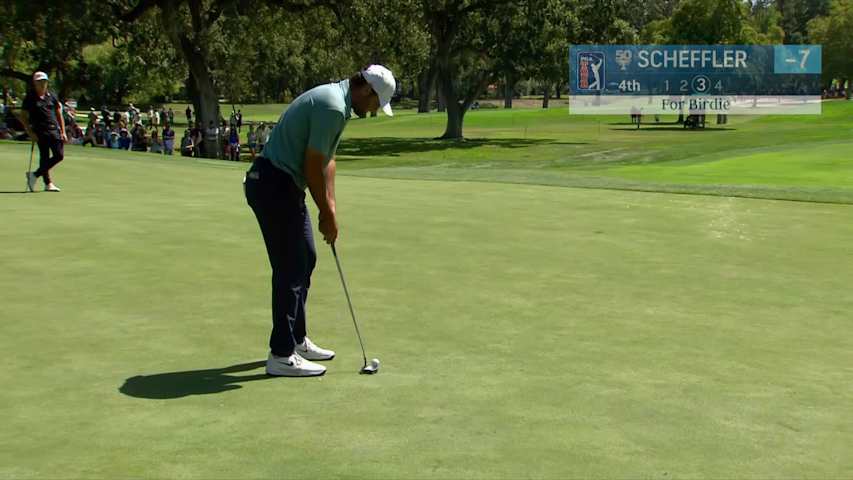 Scottie Scheffler sinks 21-foot birdie putt on No. 4 at Procore