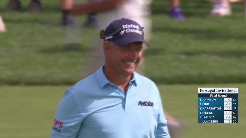 Padraig Harrington makes birdie on No. 18 at Portugal Invitational
