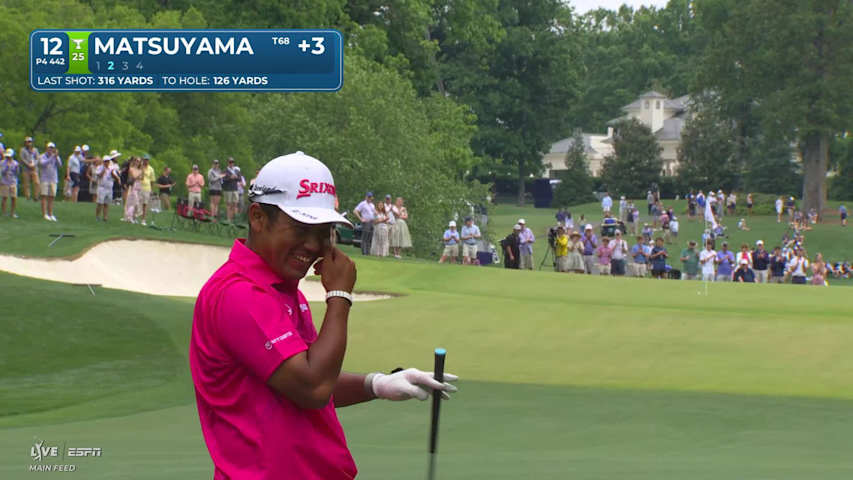 Hideki Matsuyama holes 126-yard shot for birdie on No. 12 at Truist Championship