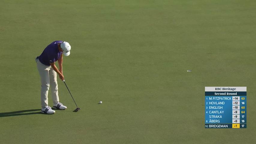 Jacob Bridgeman's 166-yard approach sets up birdie on No. 18 at RBC Heritage