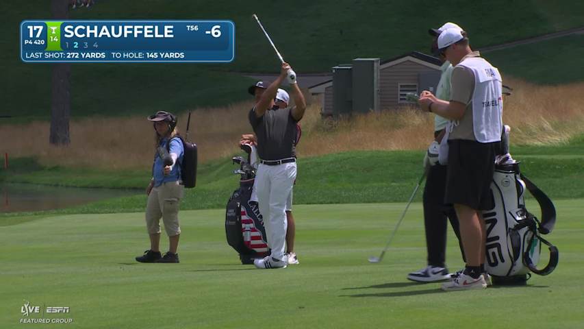 Xander Schauffele drains 21-foot birdie putt on No. 17 at Travelers