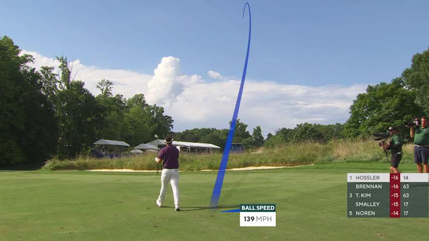 Beau Hossler gets up-and-down from 84 feet for birdie on No. 15 at Wyndham