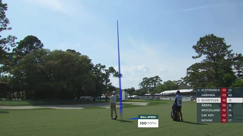 Scottie Scheffler sinks 15-foot birdie putt on No. 16 at RBC Heritage